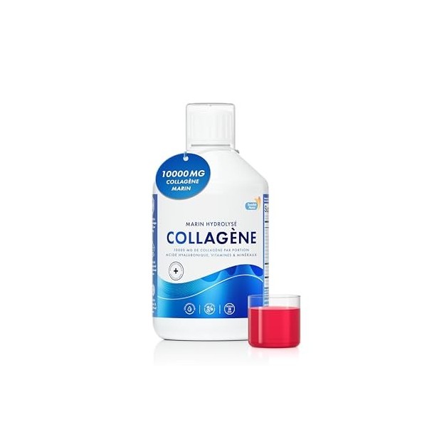 Swedish Nutra - Complément liquide de collagène marin hydrolysé 10 000 mg - 3 x 500 ml 1 500 ml 60 jours dapprovisionnemen Ac...