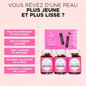 Lashilé Beauty - Complément Alimentaire - Action Anti-rides et élasticité de la peau - Shots Acide Hyaluronique 150 mg + Gumm