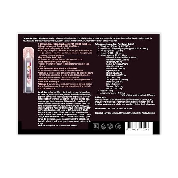 Dr. OHHIRA® Collagen+ | Complément Alimentaire de Collagène Marin Liquide pour Femmes | Peptides de Collagène Hydrolysé Types...