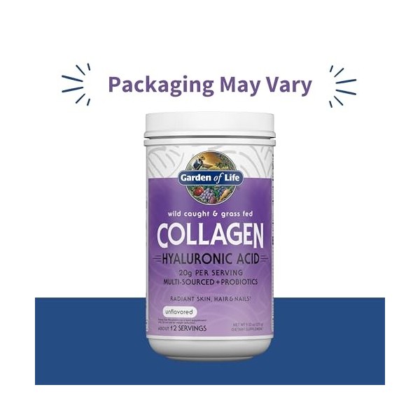 Garden of Life Wild Caught & Grass Fed Collagen with Hyaluronic Acid Powder - 270g Acide hyaluronique