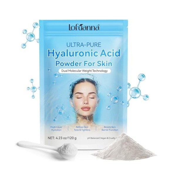 Hyaluronic Acid Powder,Poudre dacide hyaluronique pur pour la peau, sérum facial de bricolage soluble dans leau pour lhydr