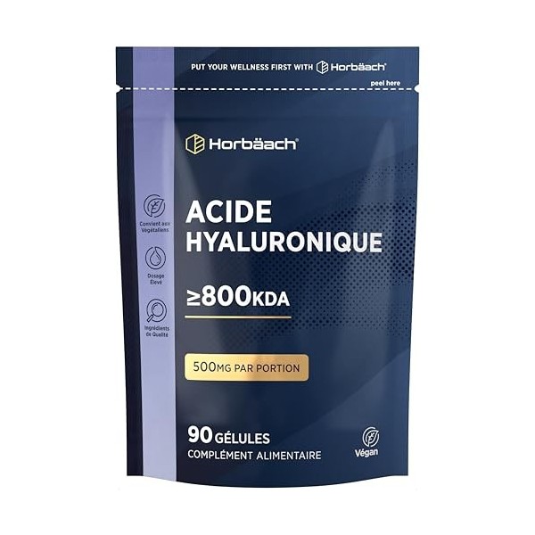 Acide Hyaluronique Gelules 800kDA | 90 Vegan Gélules | Acide Hyaluronique Gelules | Haute Dosé | Complément Alimentaire Cheve
