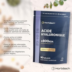 Acide Hyaluronique Gelules 800kDA | 90 Vegan Gélules | Acide Hyaluronique Gelules | Haute Dosé | Complément Alimentaire Cheve