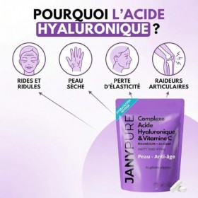 Acide Hyaluronique Pur 400mg + Vitamine C 200mg | Complexe Anti-Âge & Anti-Rides | Hydratation Intense Peau, Éclat du Teint &