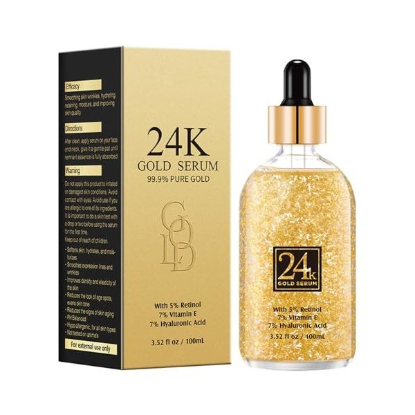 Sérum dor 24 carats avec rétinol, vitamine E, acide hyaluronique, sérum réparateur pour le visage, hydratant en profondeur, 