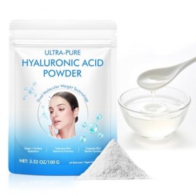 Poudre dacide hyaluronique 100 g, poudre dacide hyaluronique pour hydrater le visage, sérum cosmétique à lacide hyaluroniq