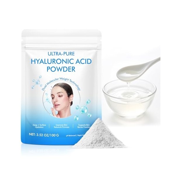 Poudre dacide hyaluronique 100 g, poudre dacide hyaluronique pour hydrater le visage, sérum cosmétique à lacide hyaluroniq