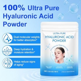 Poudre dacide hyaluronique 100 g, poudre dacide hyaluronique pour hydrater le visage, sérum cosmétique à lacide hyaluroniq