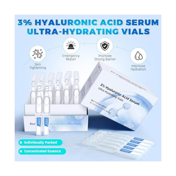 Sérum à lacide hyaluronique à 3 % - Viaux ultra hydratants - Hyaluron Ultra pour le visage - Sérum à lacide hyaluronique re