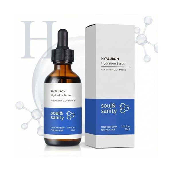 Sérum hydratant pour le visage à lacide hyaluronique, aux vitamines C et E