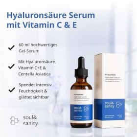 Sérum hydratant pour le visage à lacide hyaluronique, aux vitamines C et E