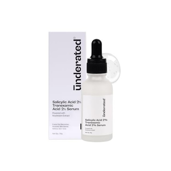 Underated Salicylic Acid 2% + Tranexamic Acid 2% Face Serum | Lightweight Formula with Mushroom Extract | Helps Reduce Acne M