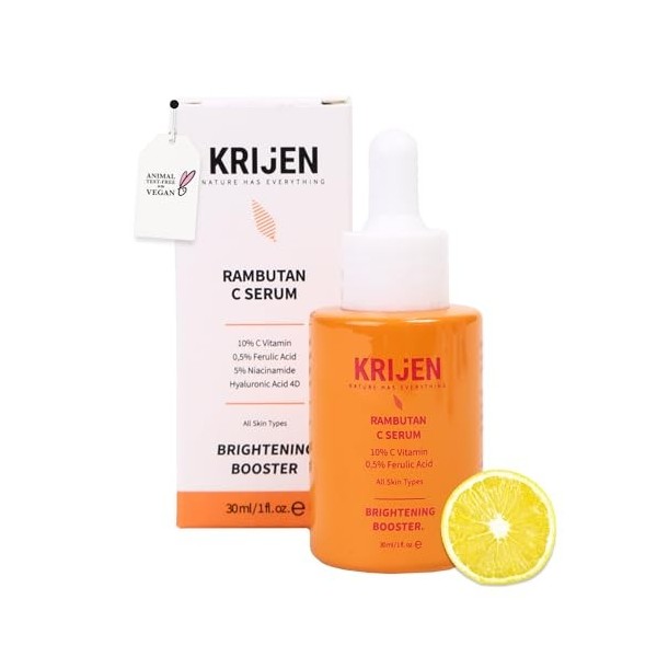 Sérum pour le visage végétalien 30 ml avec extrait pur de ramibutane rétinol végétal , vitamine C, acide férulique et acide 