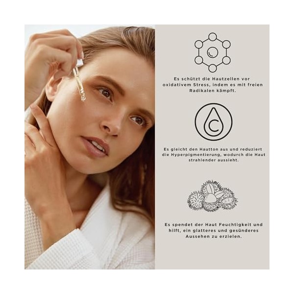 Sérum pour le visage végétalien 30 ml avec extrait pur de ramibutane rétinol végétal , vitamine C, acide férulique et acide 