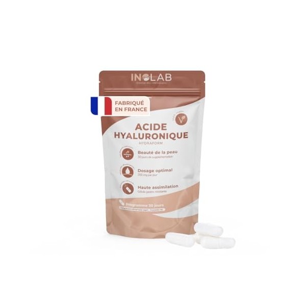 INOLAB | Acide Hyaluronique Haute Absorption 20-50 kDa | Beauté Peau & Hydratation Intense | Haute assimilation Gélules Gastr