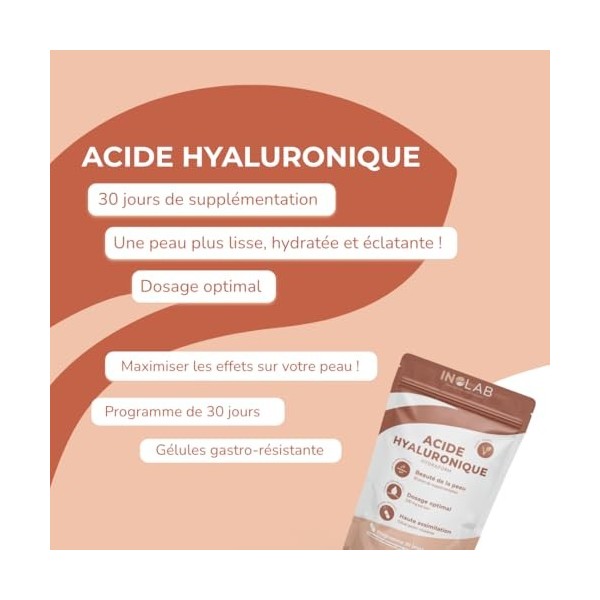 INOLAB | Acide Hyaluronique Haute Absorption 20-50 kDa | Beauté Peau & Hydratation Intense | Haute assimilation Gélules Gastr