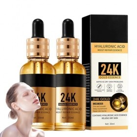 Sérum 24k or à Lacide Hyaluronique, 2 Pièces, Sérum Anti-âge Enrichi En or Et Acide Hyaluronique Pour Une Hydratation Maxima