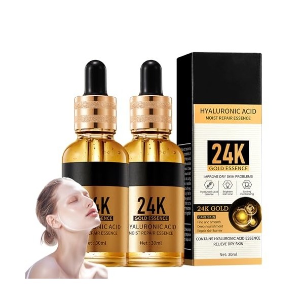 Sérum 24k or à Lacide Hyaluronique, 2 Pièces, Sérum Anti-âge Enrichi En or Et Acide Hyaluronique Pour Une Hydratation Maxima