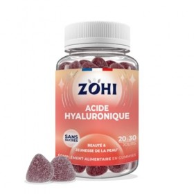 ZOHI-Complément Alimentaire Acide Hyaluronique -Gummies -60 gommes de fruits goût Framboise Pêche- Fabriqué en France