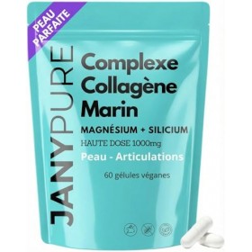 Complexe Collagène Marin 1000mg avec Magnésium + Silicium - 60 Gélules Végétales - Peau Hydratée Articulations - Peptides Hyd
