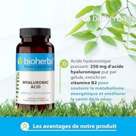 Acide Hyaluronique – 100 Gélules de 250 mg | Avec vitamine B2 – par BIOHERBA Acide hyaluronique