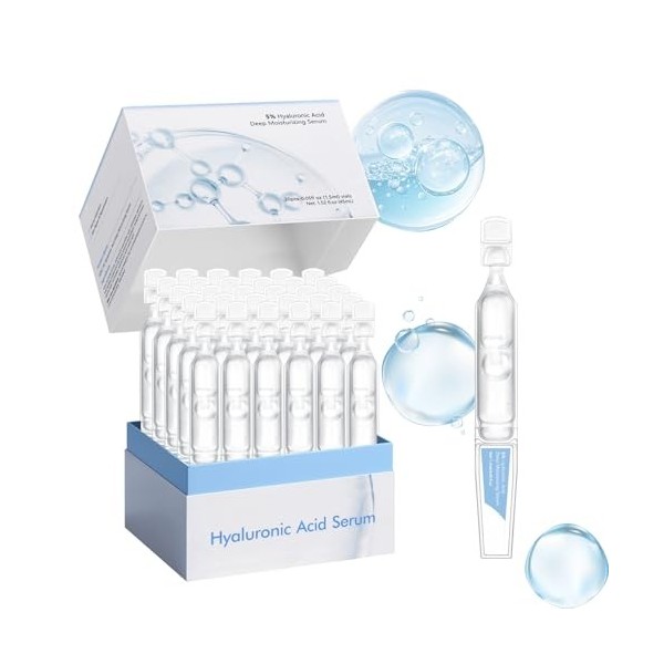 WAWJ® Sérum Visage Anti-Rides & Anti-Âge - 3% Acide Hyaluronique Pur - Serum Visage Hydratant, 30 Flacons Monodoses, Hydratat