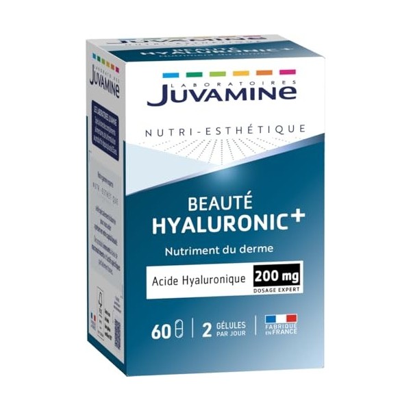 JUVAMINE - Beauté Hyaluronique + - Acide Hyaluronique 200mg - Nutriment du derme - Beauté - Elasticité - Peau - 60 gélules - 