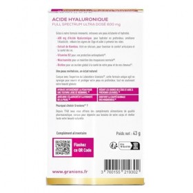 Acide Hyaluronique Ultra dosé 600 mg GRANIONS - Biotine - Hydratation intense peau - Niacinamide - Complexe Vitamine B - Anti