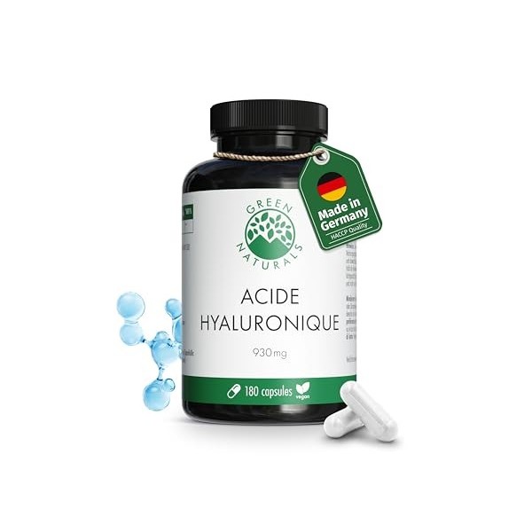 Acide hyaluronique gelules - 930 mg dacide hyaluronique par dose journalière - 180 gélules pour 2 mois - Green Naturals®