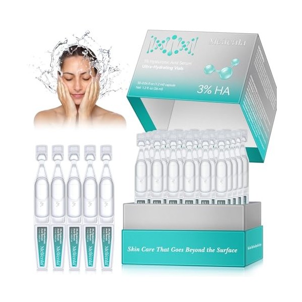 Sérum à lacide Hyaluronique, Acide Hyaluronique Sérum Visage, 3% Hyaluronic Acid Serum Ultra-Hydrating Vials, Procure une Hy
