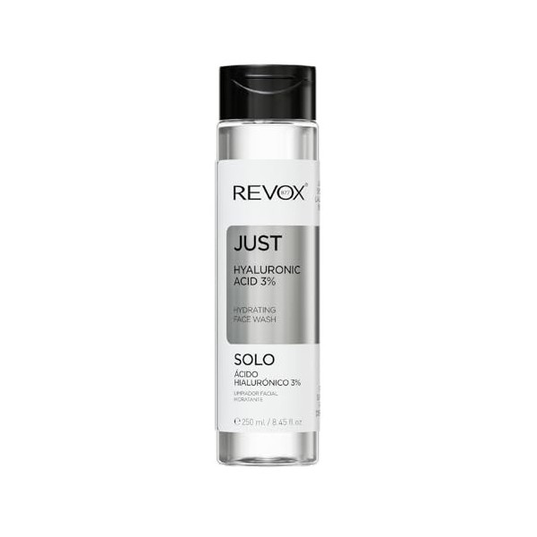 REVOX B77 - Nettoyant Visage Just Hyaluronic Acid 3%, 250 ml, Nettoyant Hydratant à l’Acide Hyaluronique, Élimine Impuretés e