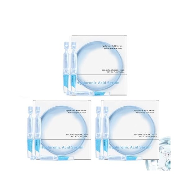 Sérum à lacide hyaluronique 3 % pour le visage, sérum hydratant anti-âge avec tubes dacide hyaluronique pour une hydratatio A...