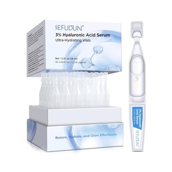 P-Beauty Sérum hyaluronique 3 % - Sérum visage à lacide hyaluronique en ampoules - Hydratation intense, réduction des rides, ...