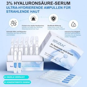 P-Beauty Sérum hyaluronique 3 % - Sérum visage à lacide hyaluronique en ampoules - Hydratation intense, réduction des rides, ...