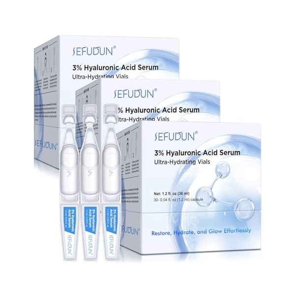 P-Beauty Sérum hyaluronique 3 % - Sérum visage à lacide hyaluronique en ampoules - Hydratation intense, réduction des rides, ...