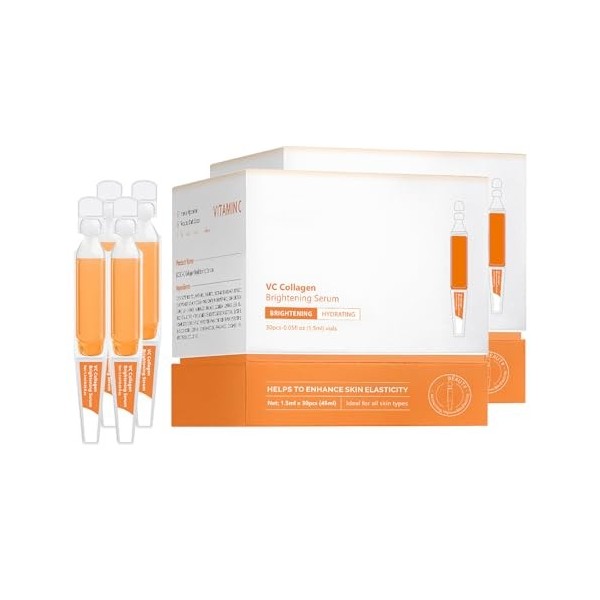 Sérum visage à la vitamine C avec acide hyaluronique, glutathion, vitamine E et niacinamide, sérum anti-âge pour le visage co...