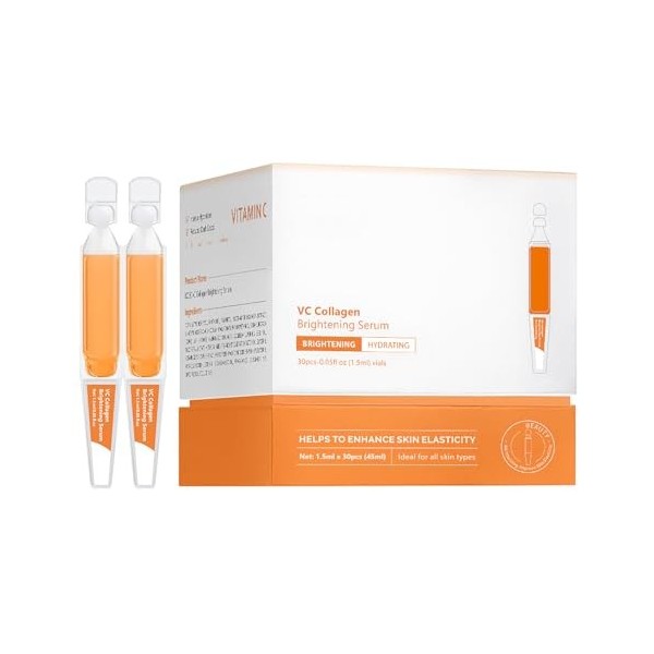 Sérum visage à la vitamine C avec acide hyaluronique, glutathion, vitamine E et niacinamide, sérum anti-âge pour le visage co...