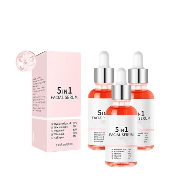 3 PCS Skin Vitamin Serum, 5 in 1 Anti Wrinkle Firming Serums, Full Face and Body, Wrinkle Lifting and Firming Essence, Nouris
