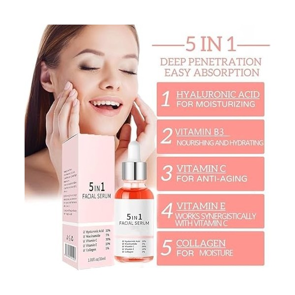 Finones Skin Vitamin Serum, 5 in 1 Anti Wrinkle Firming Serum, Full Face and Body Serums,Nourishing and Hydrating, Lifting an...