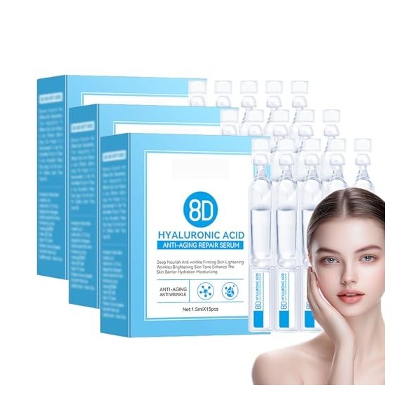 Essence réparatrice anti-rides à lacide hyaluronique 8D, tubes de sérum ultra-hydratant, flacons de sérum ultra-hydratant à ...
