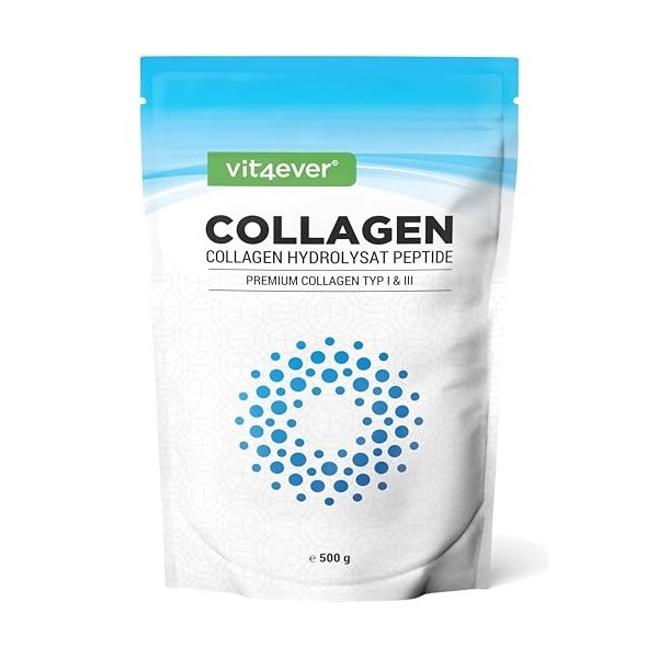 Collagène en Poudre 500 g - 100% Collagène Bioactif hydrolysat Peptides - Type 1 et 3 - Goût Neutre - Sans additifs Acide hya...