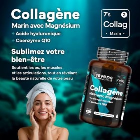 Collagène Marin Hydrolysé avec Magnésium Acide Hyaluronique Coenzyme Q10 – 120 Gélules – Peau Os Articulations – Vitamines A 