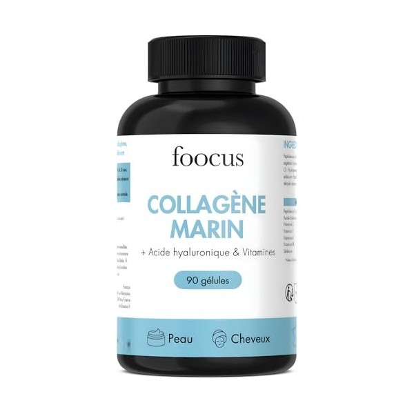 Collagène Marin - Avec Vitamine C et Acide Hyaluronique - Skincare pour Hydratation et Fermeté de la Peau - 90 Gélules - Fooc