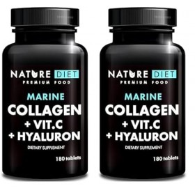 Nature Diet - Collagène marin avec acide hyaluronique et vitamine C, 180 comprimés, 500 mg | Peptane F | Collagène de poisson...