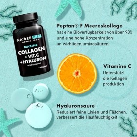 Nature Diet - Collagène marin avec acide hyaluronique et vitamine C, 180 comprimés, 500 mg | Peptane F | Collagène de poisson...