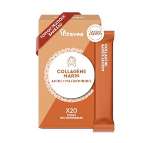 Collagène Marin & Acide Hyaluronique - 20 Sticks Orodispersibles Sans Eau - Anti-Âge, Peau Ferme & Éclatante - Saveur Abricot