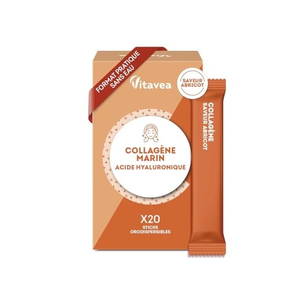 Collagène Marin & Acide Hyaluronique - 20 Sticks Orodispersibles Sans Eau - Anti-Âge, Peau Ferme & Éclatante - Saveur Abricot