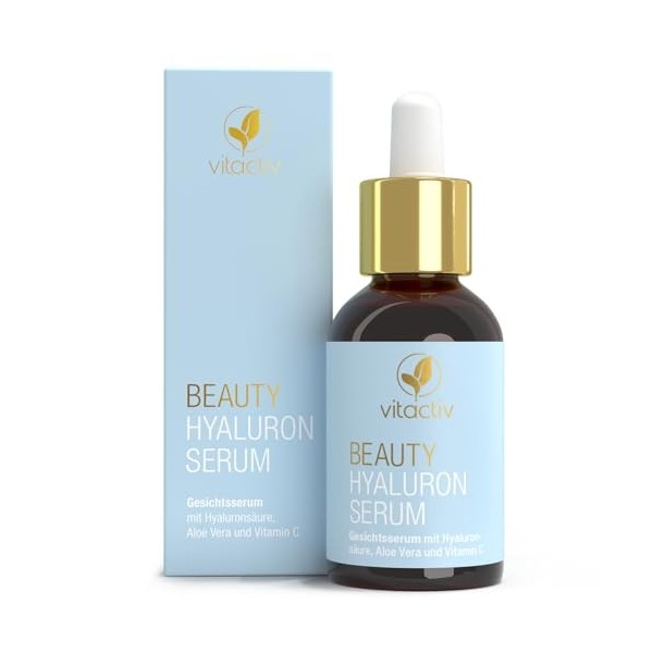 Vitactiv Beauty - Sérum hyaluronique hautement dosé - 30 ml - Soin hydratant pour le visage multi-moléculaire - Acide hyaluro