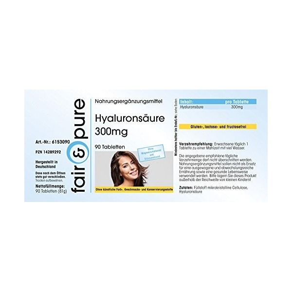 Fair & Pure® - Acide hyaluronique 300mg - 90 comprimés végans - dosage élevé
