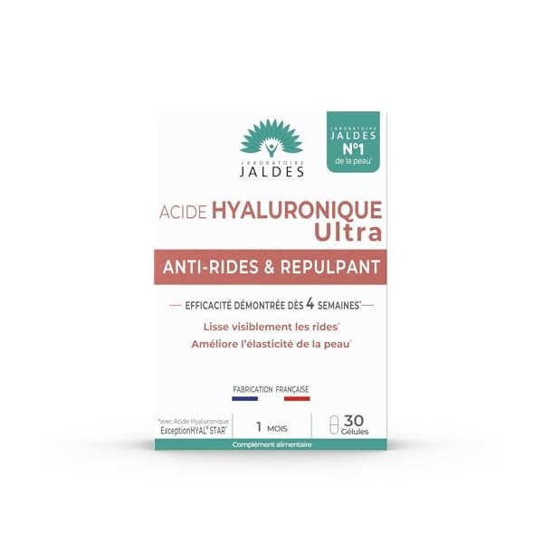 Acide Hyaluronique ULTRA Boîte de 30 Gélules | Anti-Rides & Repulpant | Efficacité Prouvée | Laboratoire Jaldes